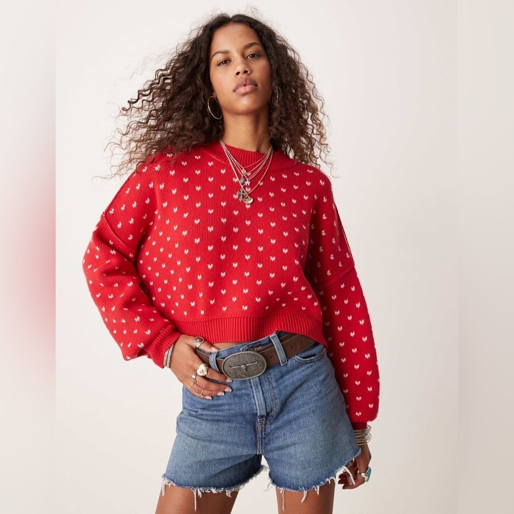 Free People Heart Sweater Red sz L